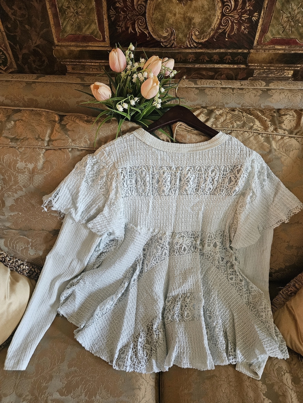 NWOT Free People Snowfall Lace Patchwork Ruffles Tunic - Picture 4 of 13